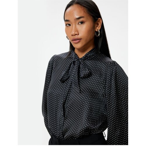 Koton Polka Dot Satin Shirt with Bow Detail Scarf Collar Long Sleeve Slike