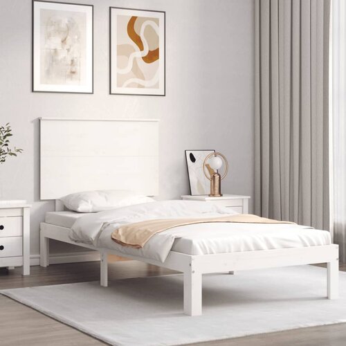 The Living Store Posteljni okvir z vzglavjem bel trden les - Posteljni Okvir, (21526226) Slike