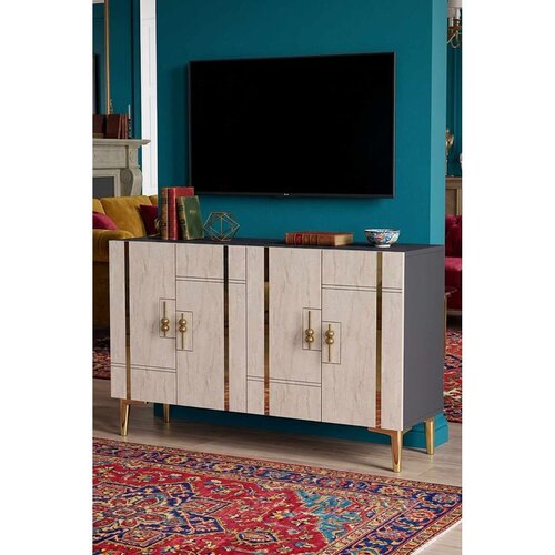 Hanah home komoda Ilay 120, 120 cm, antracit / travertin / zlatna Cene