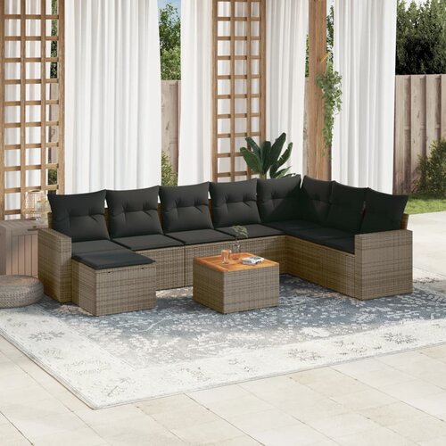 VidaXL 9-dijelni set vrtnih sofa od poliratana s jastucima sivi Slike