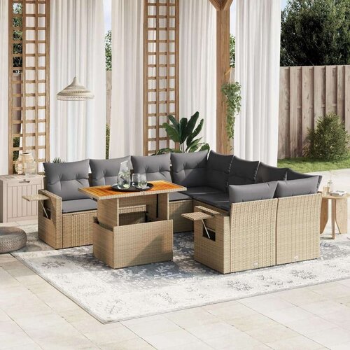 VidaXL 9-dijelni set vrtnih sofa s jastucima bež od poliratana Slike