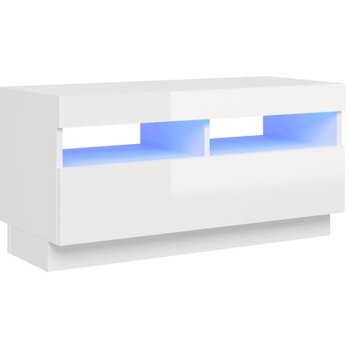 Maison Chic TV omarica - TV stojalo - Televizijska omarica z LED lučkami visok sijaj bela 80x35x40 cm, (21699735) Slike