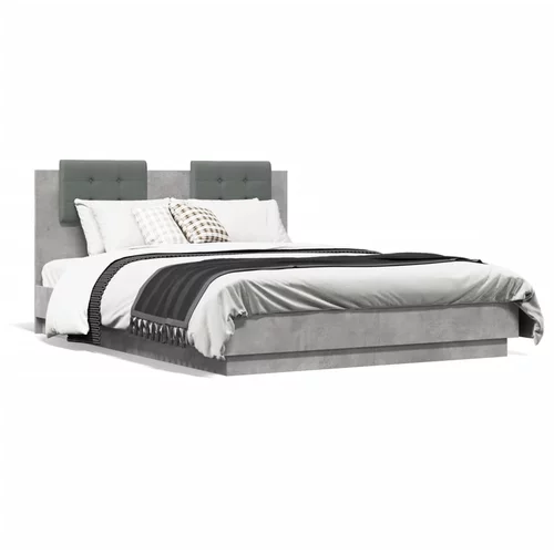  Okvir za krevet s uzglavljem LED siva boja betona 135 x 190 cm