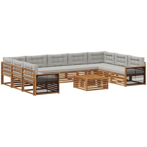  Set vanjskih sofa 10 kom. Prirodna i svjetlosiva Smeđa Slike