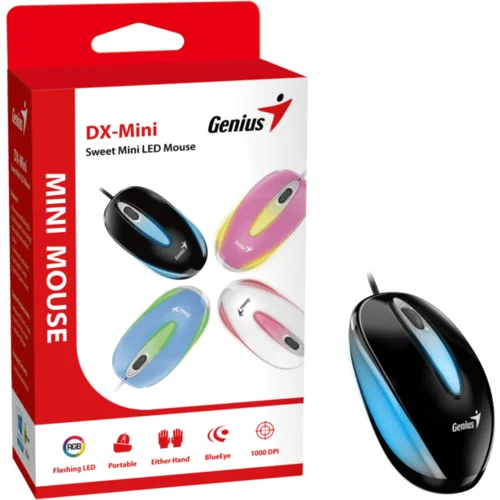 Genius miš DX-Mini USB LED black, 1000 DPI, 1.5m, 3 tipke, optički