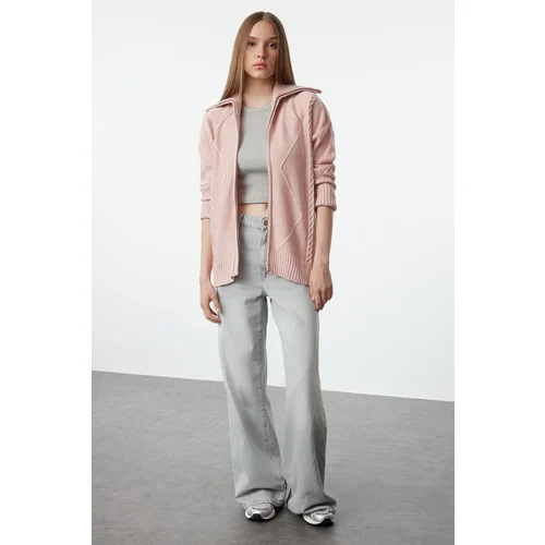 Trendyol Pink Soft Textured Hooded Knitwear Cardigan