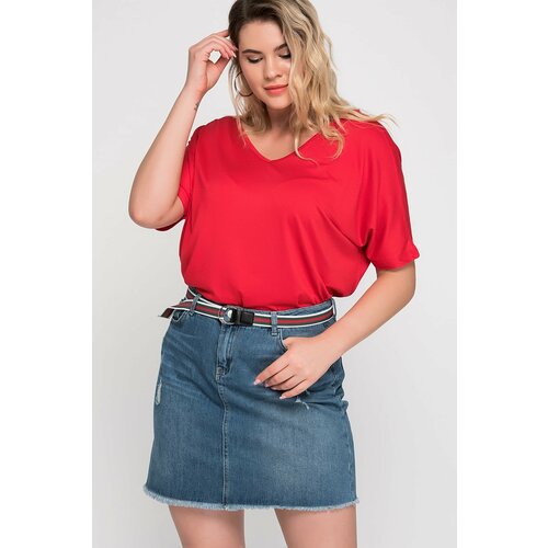 Şans Women's Plus Size Red Decollete Decollete Viscose Tunic Slike