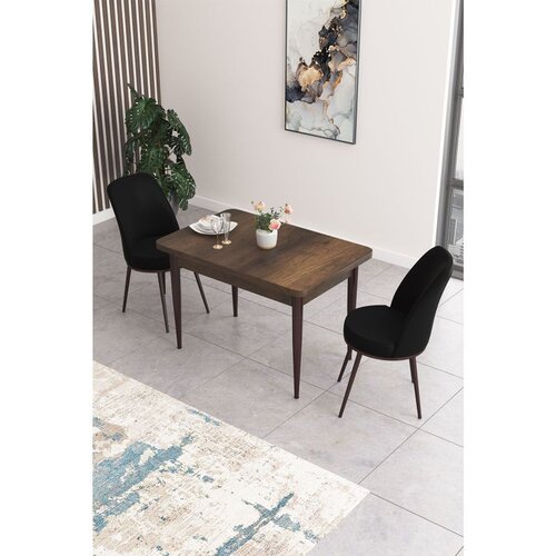 Hanah home trpezarijski set Nil, sto i 2 stolice, ploča u dekoru drveta Baroque, crna tkanina Babyface Cene
