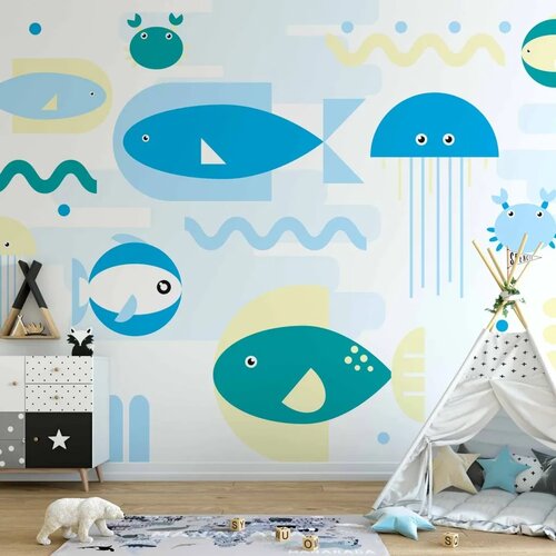  Foto tapeta - Animals in the sea - geometric blue fish in water for kids 450x315 Standard Cene