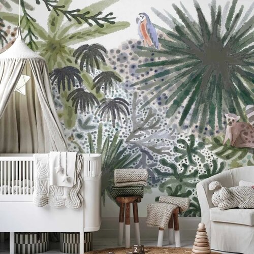  Foto tapeta - Flora of Madagascar - Tropical Landscape With Watercolour Animals 490x350 Samoljepljiva Cene