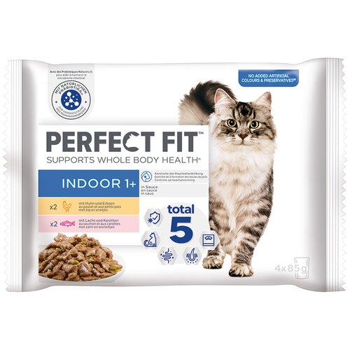 PerfectFIT Indoor 1+ - Me&scaron;ano pakiranje: Pi&scaron;čanec in losos, 4 x 85 g Cijene