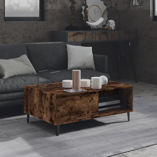 VidaXL Klubska mizica dimljeni hrast 90x60x35 cm iverna plo&amp;scaron;ča, (20714493) Slike