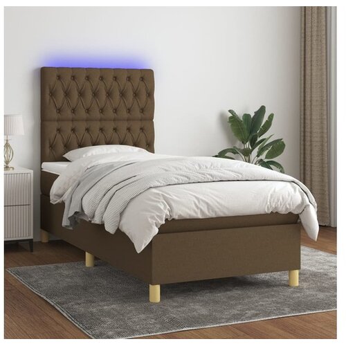  Krevet box spring s madracem LED tamnosmeđi 80 x 200 cm tkanina Cijene