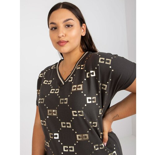 Fashion Hunters Khaki cotton plus size blouse with short sleeves Cene