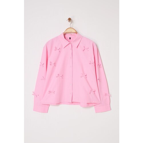 Trendyol Curve Pink Bowknot Plus Size Shirt Cene