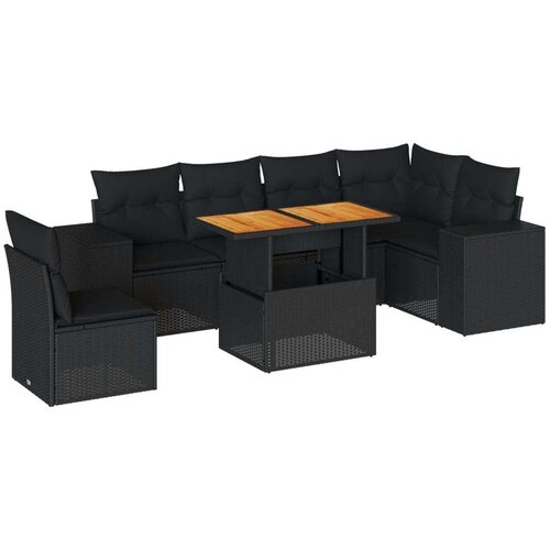 VidaXL 7-dijelni set vrtnih sofa od poliratana s jastucima crni Slike