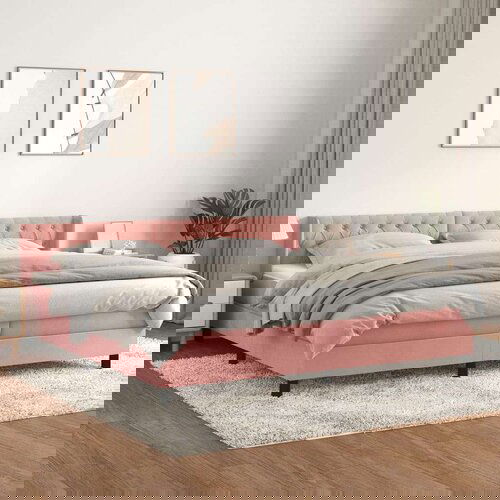  Box spring postelja z vzmetnico roza 200x200 cm žamet, (20999250) Cene