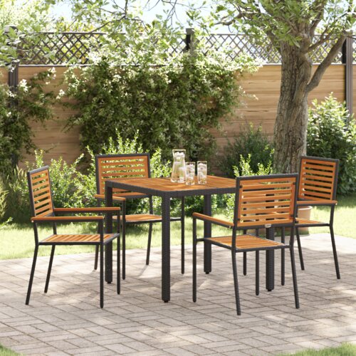 vidaXL 5-delna vrtna jedilna garnitura Črna Poli Rattan Acacia Cene