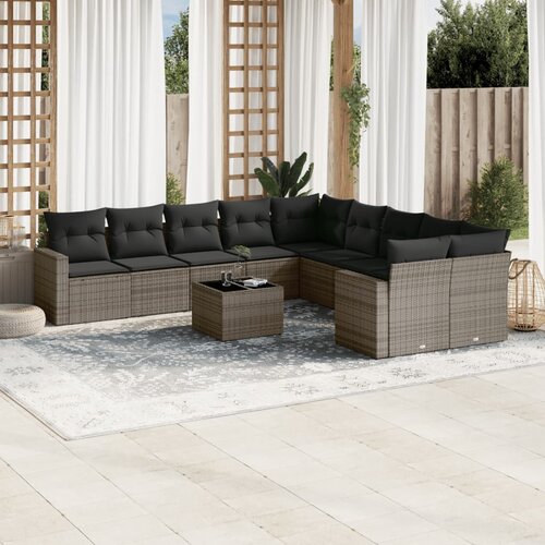 vidaXL 11-dijelni set vrtnih sofa od poliratana s jastucima sivi Cijene