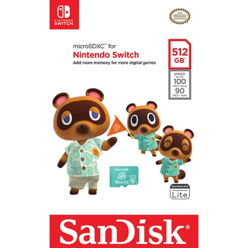 San Disk microSDXC za Nintendo Switch 256 GB, do 100 MB/s branja, 90 MB/s pisanja, U3, C10, A1, UHS-1, SDSQXAO-512G-GNCZN