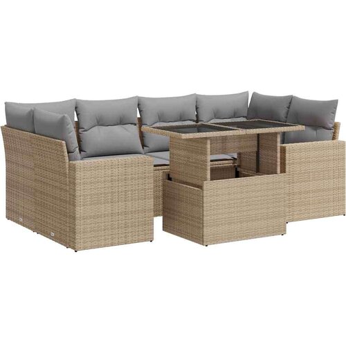 VidaXL 7-dijelni set vrtnih sofa od poliratana s jastucima bež Slike