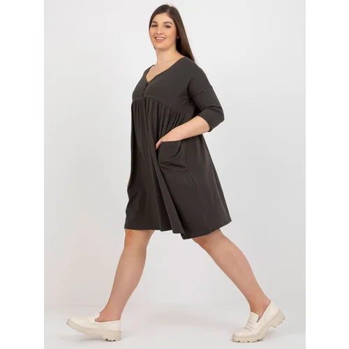 Fashion Hunters Khaki basic sweatshirt dress plus sizes with pockets