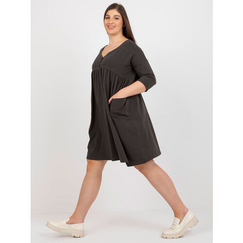 Fashion Hunters Khaki basic sweatshirt dress plus sizes with pockets Slike