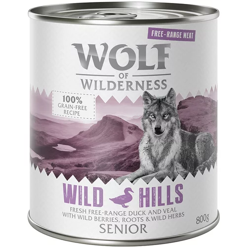 Wolf of Wilderness Varčno pakiranje Senior "Free-Range Meat" 24 x 800 g - Senior Wild Hills - raca & teletina iz proste reje