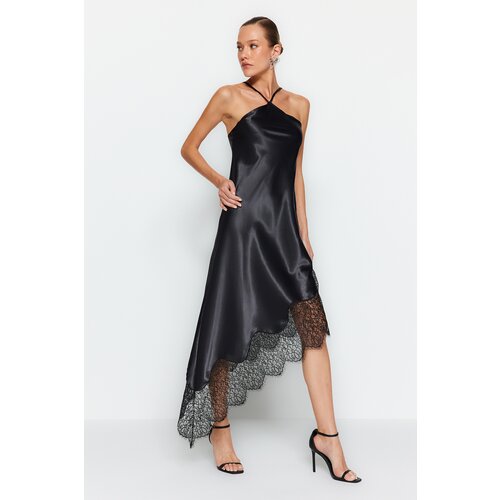 Trendyol Black Asymmetrical Satin Evening Dress Slike