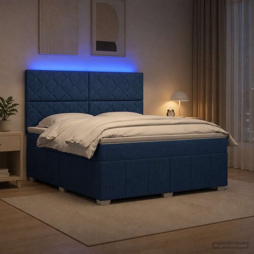  LED okvir za krevet s madracem Plava 160 x 200 cm Tkanina Cijene