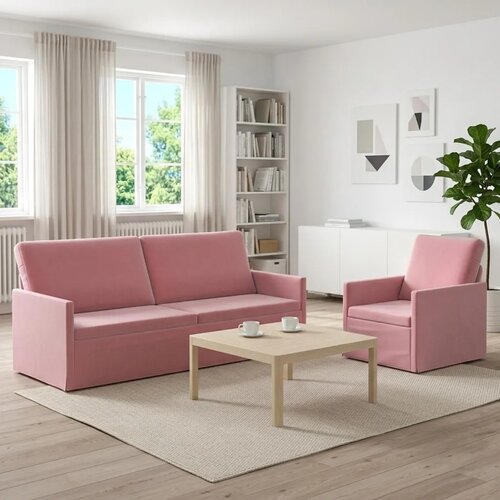  Set sofe 2 pcs Ružičasta Baršun - Ružičasta 1-sjedalni + 3-sjedalni (180 cm) Cene