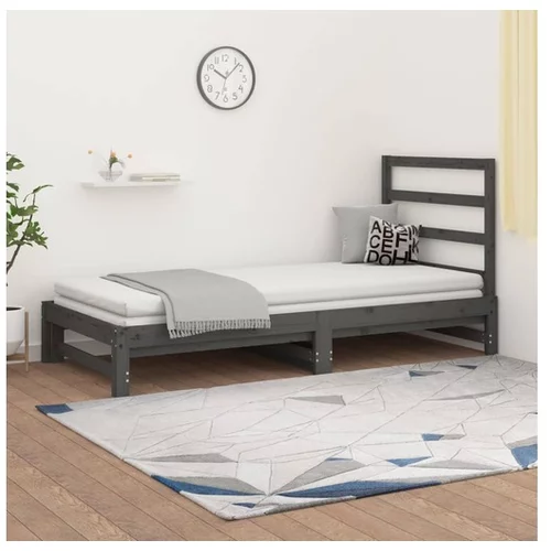  Izvlečna dnevna postelja siva 2x(90x190) cm trdna borovina