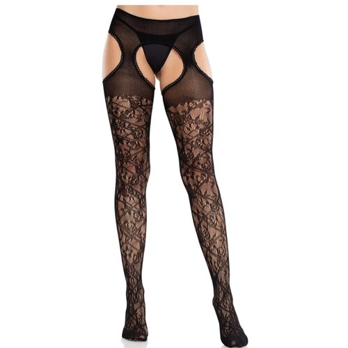 LEG AVENUE HOSIERY LEG AVENUE - FLORAL LACE STOCKINGS WITH GARTERS UNITED BLACK Cene