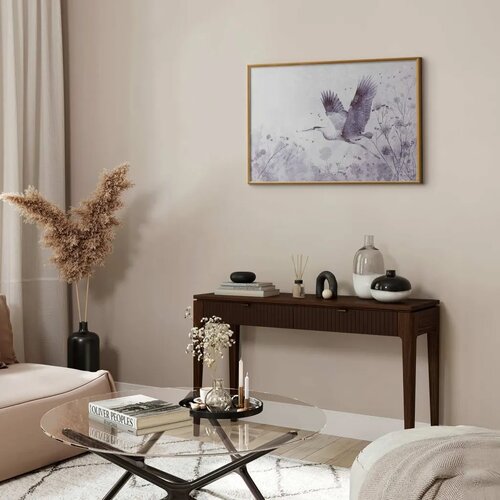  Plakat - Majestic Flight - crane in flight in a monochromatic cool color palette 90x60 Zlatni okvir Slike