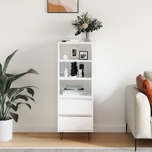 VidaXL Visoka omara visok sijaj bela 40x36x110 cm inženirski les Slike