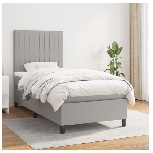  Box spring postelja z vzmetnico svetlo siv 100x200 cm blago Cene