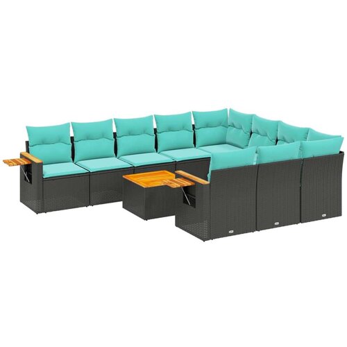  11-dijelni set vrtnih sofa od poliratana s jastucima crni Slike