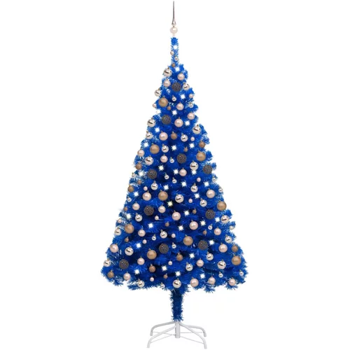 vidaXL Umjetno božićno drvce LED s kuglicama plavo 210 cm PVC