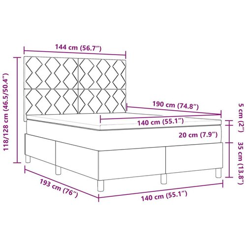  Krevet s box springom s madracem svjetlosiva 140x190 cm tkanina Slike