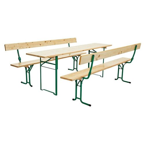 SUNFUN Gasilska garnitura (Miza (D x &amp;Scaron; x V) 220 x 50 x 77 cm, Klop (D x &amp;Scaron; x V): 220 x 25 x 49 cm, Z naslonjalom, Les iglavcev/Jeklo, Lazurno obarvan, Natur/Zelena) Slike