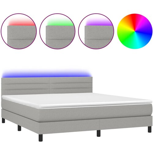  Krevet box spring s madracem LED svjetlosivi 180x200 cm tkanina Slike