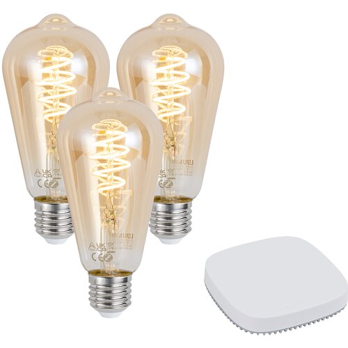 QAZQA Set van 3 smart E27 dimbare LED lamp ST64 4.9W 320 lm 2500K incl. Zigbee Smart Hub Slike
