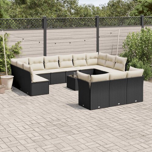 VidaXL 14-dijelni set vrtnih sofa s jastucima poliratan crni Slike