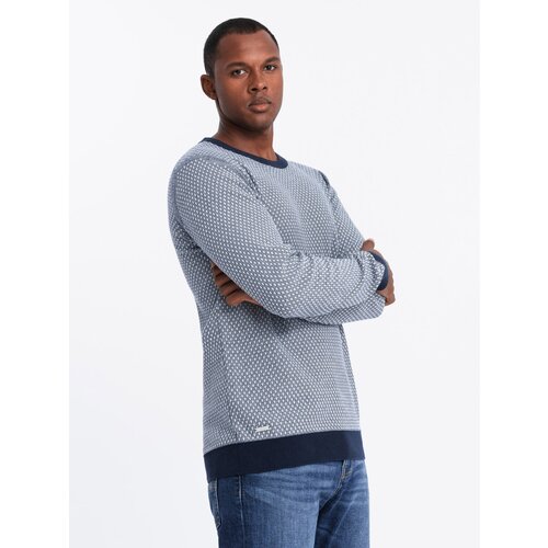 Ombre Knitted men&amp;#039;s RELAXED FIT sweater with patterns - navy blue Slike