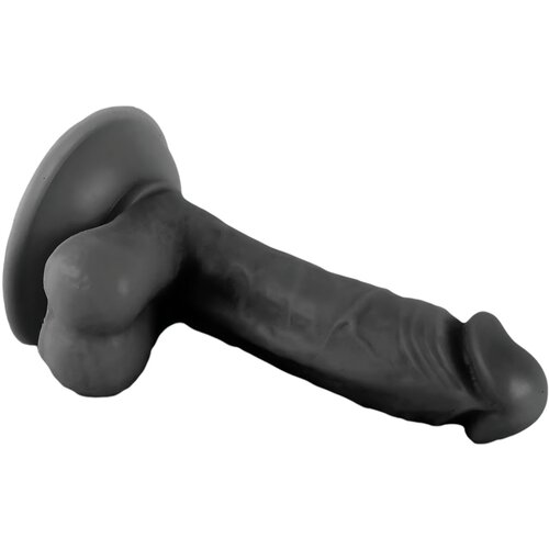 Mr. Rude - realističan dildo s ljepljivim potplatima, testisi - 17 cm (crni) Cene