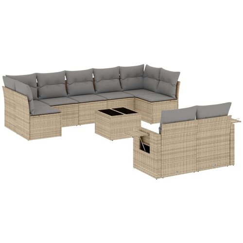 vidaXL 10-dijelni set vrtnih sofa s jastucima bež od poliratana Cijene
