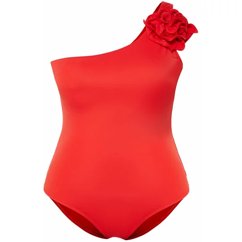 Trendyol Curve Red One Shoulder Floral Appliqued Swimsuit