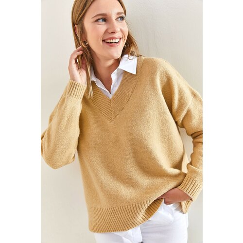 Bianco Lucci Women's V-Neck Knitwear Sweater Slike