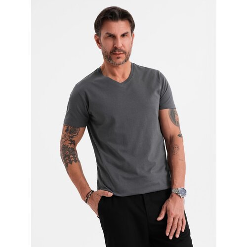 Ombre Men's BASIC classic cotton T-shirt with a serape neckline - graphite Cijene