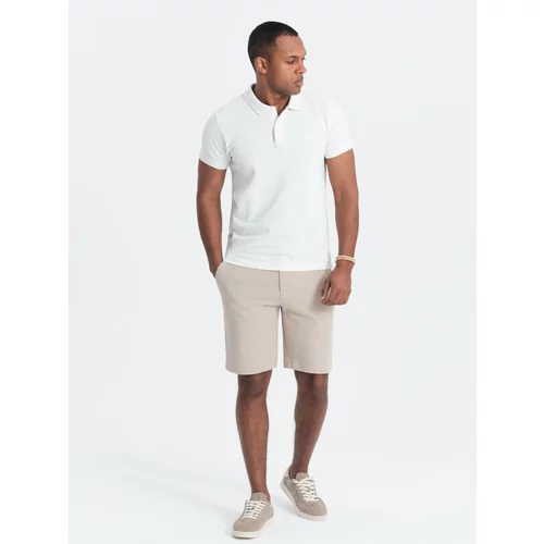 Ombre Men's shorts made of two-tone melange knit fabric - sand